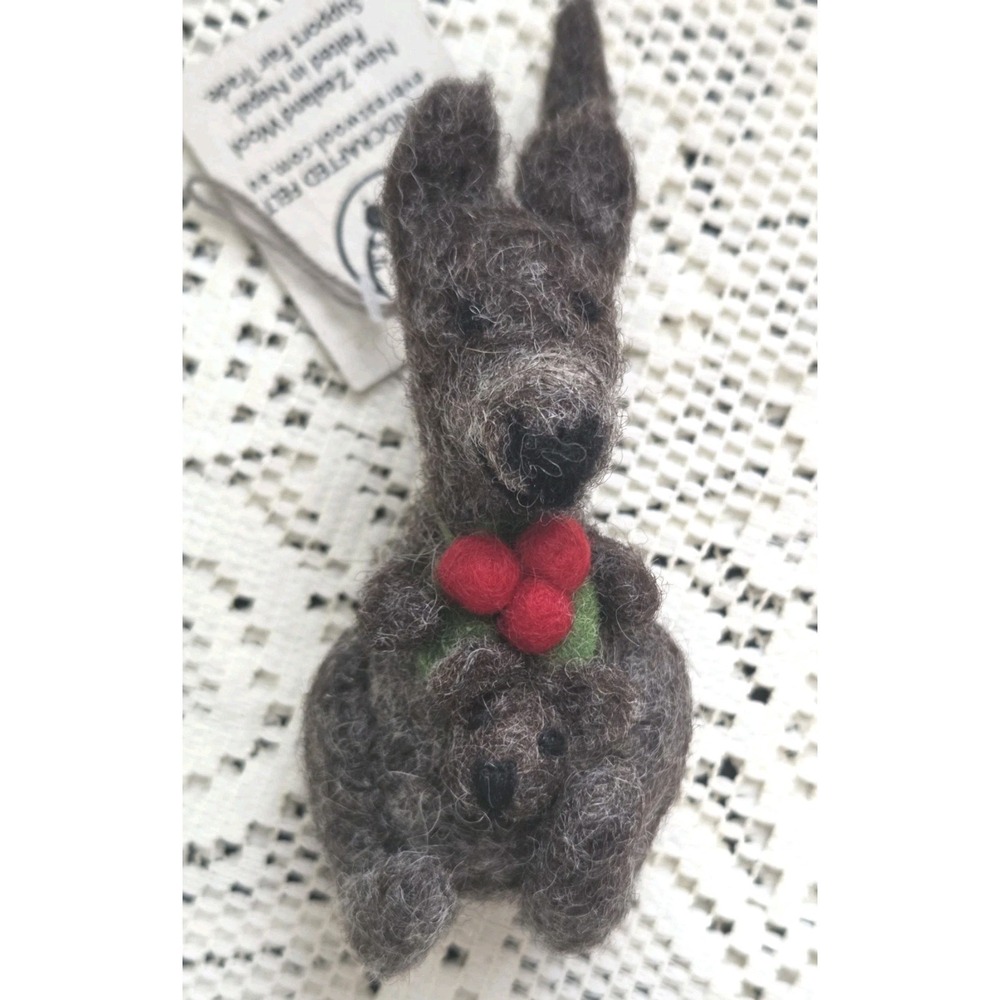 Handcrafted Felt Kangaroo W/ Baby Made from New Zealand Wool in Nepal 4" Ht